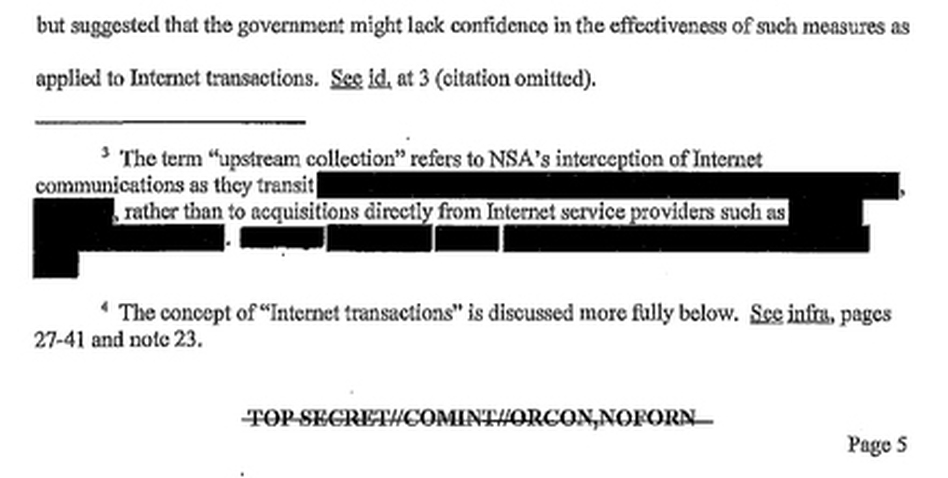 An image taken from the FISA court opinion released Wednesday. The document reveals instances in which the court saw the NSA overstepping in its surveillance efforts. NPR