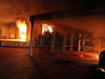 Sept. 11: The U.S. consulate in Benghazi, Libya, was aflame after coming under attack. AFP/Getty Images