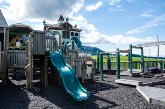 Slides and play equipment at Twin Lakes playground.