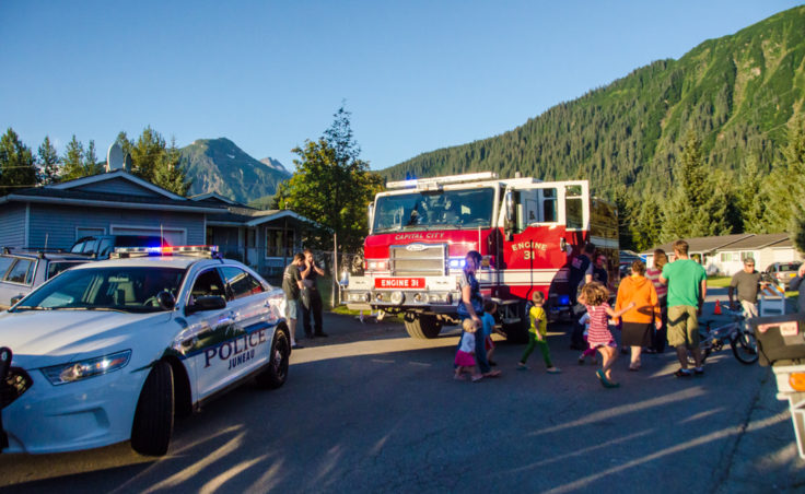 The Juneau Police Department, Capital City Fire and Rescue and the Coast Guard Auxilary visited neighborhoods across Juneau as part of National Night Out.