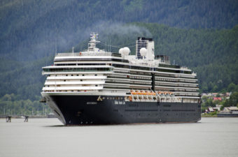 The Holland America Cruise Ship Westerdam prepares to dock in Juneau July 16, 2012. (Photo by Heather Bryant/KTOO)