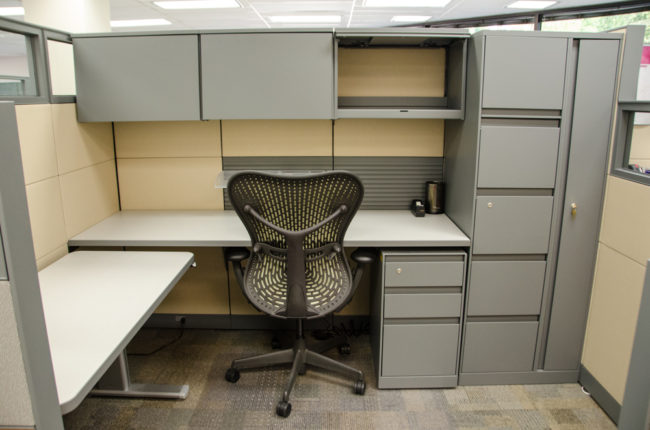 An example of a new workstation under the state’s Universal Space Standards. (Photo by Heather Bryant/KTOO)