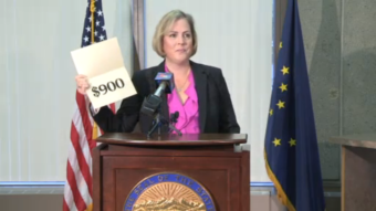 Screen grab of streaming video of Sept. 18, 2013 announcement in Anchorage by Acting Department of Revenue Commissioner Angela Rodell of the amount of the 2013 Alaska Permanent Fund Dividend.