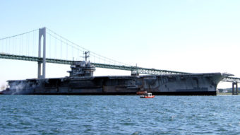 The decommissioned aircraft carrier USS Forrestal departs Newport, R.I., for a three-day cruise to Philadelphia in 2010. MCCS Melissa F. Weatherspoon/U.S. Navy