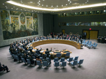 The U.N. Security Council votes on a resolution that will require Syria to give up its chemical weapon, at U.N. Headquarters last month. Craig Ruttle/AP