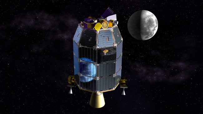 NASA's Lunar Atmosphere and Dust Environment Explorer probe, seen in this artist's rendering, is orbiting the moon to gather detailed information about the lunar surface. Dana Berry/NASA