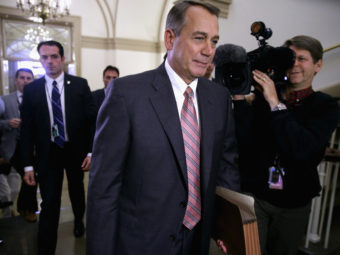 Speaker of the House John Boehner arrives at the U.S. Capitol on Monday. House Republicans remain an obstacle to any emerging deal. Chip Somodevilla/Getty Images