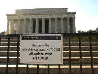 The Lincoln Memorial is officially closed. National parks and monuments are among the parts of the federal government affected by the shutdown. Dennis Brack /Landov