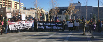 Protestors rally in support of Hammond and Fischer. (Photo by Josh Edge/APRN)