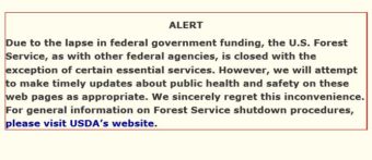 The Forest Service's website is also closed down.