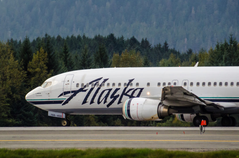 An Alaska Airlines plane at Juneau International Airport.