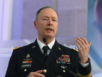 U.S. Army Gen. Keith Alexander, director of the National Security Agency and commander of U.S. Cyber Command, speaks during a conference at the Ronald Reagan Building, in October. Mark Wilson/Getty Images