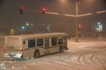 City and school bus routes are using winter routes today. (Photo by Heather Bryant/KTOO)