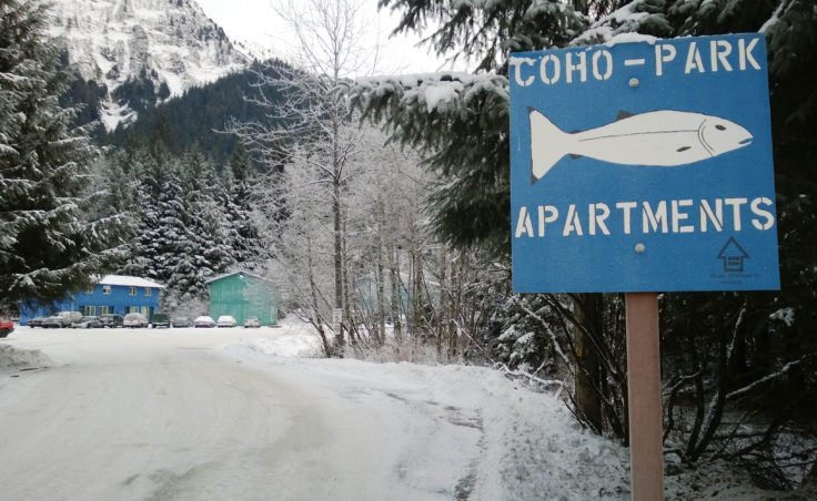 There's only one way in and out of the Coho Park Apartments complex for a car. (Photo by Jeremy Hsieh/KTOO)