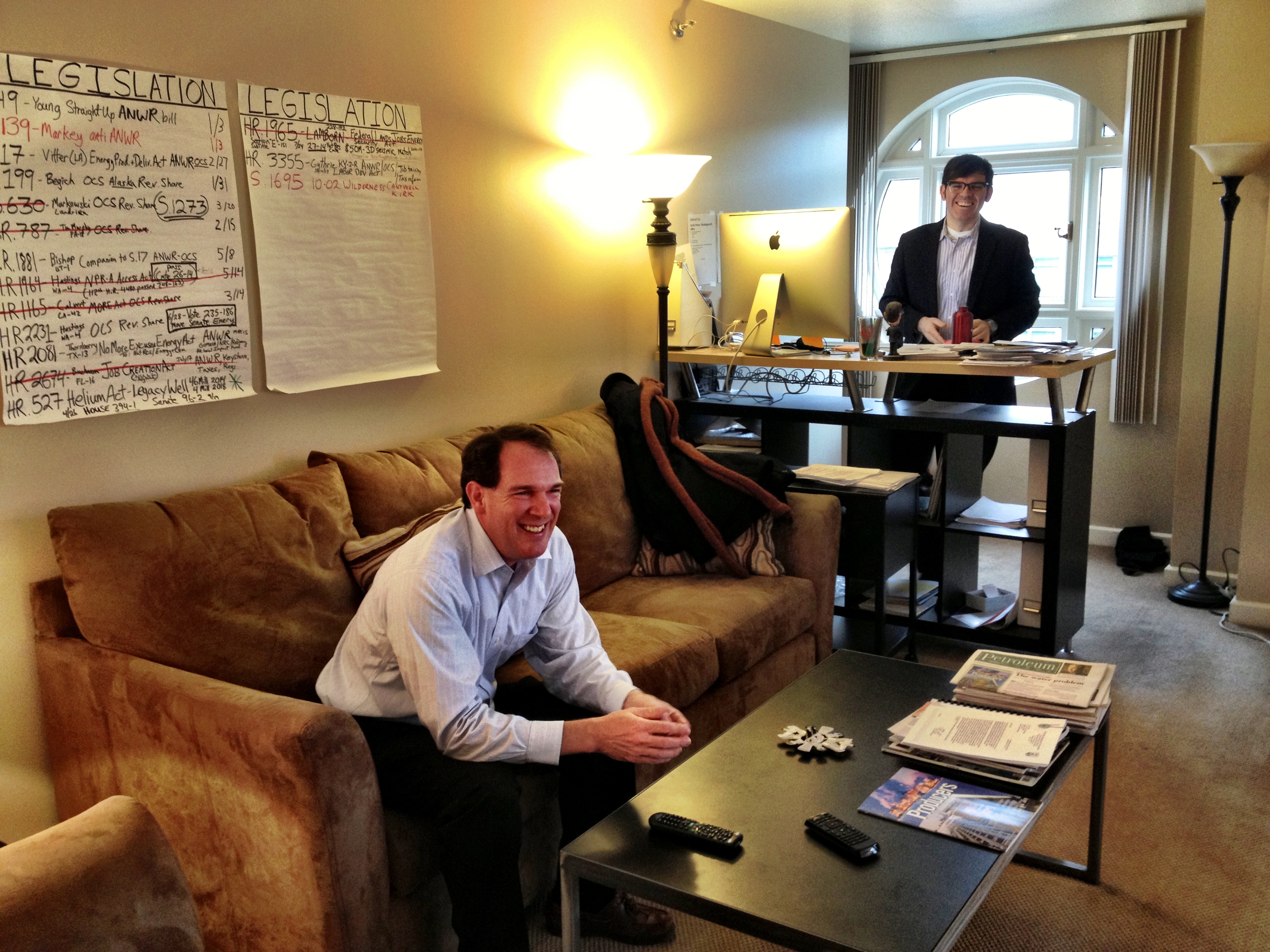 Adrian Herrera (seated) and Michael Shively, at Arctic Power’s office in Washington, D.C.