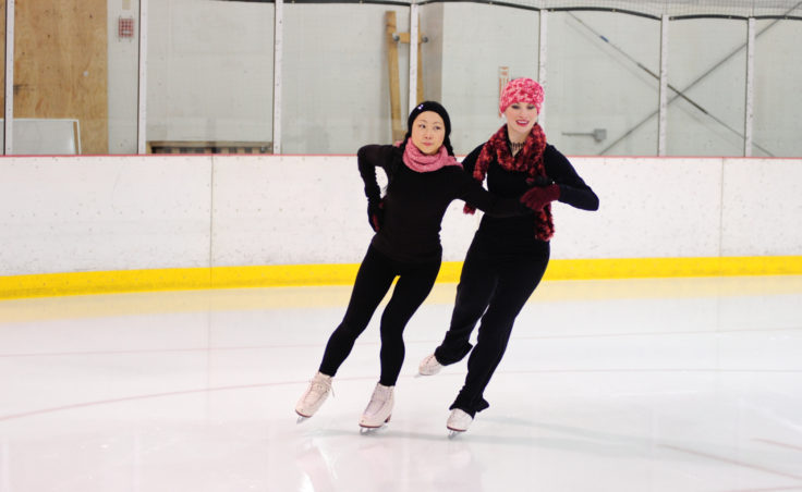 (From Left) Masayo Nishiyama and Alexandra Sargent team up during a final group performance skated to It’s beginning to look a lot like Christmas.