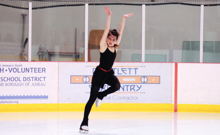 Alexandra Sargent kicks off her performance to Lady Gaga’s Americano during Juneau Skating Club’s annual holiday recital.