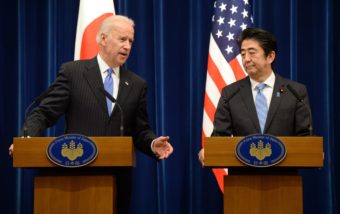 Vice President Joe Biden speaks during a joint press conference with Japanese Prime Minister Shinzo Abe on Tuesday. Toru Yamanaka /AFP/Getty Images