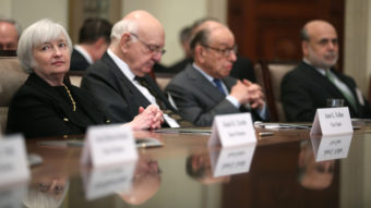 The Senate has approved Janet Yellen as the next head of the Federal Reserve. At a ceremony commemorating the Fed's centennial last month, Yellen sat with (from left-to-right) former chairmen Paul Volker and Alan Greenspan, and current Fed leader Ben Bernanke. Mark Wilson/Getty Images
