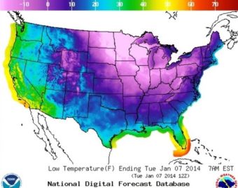 If you're in a blue or purple zone, you're going to be cold tonight. National Weather Service