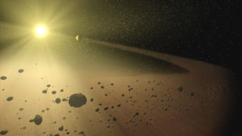 An artist's concept of a narrow asteroid belt orbiting a star similar to our own sun. NASA/JPL-Caltech
