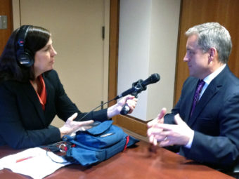 APRN's Lori Townsend spoke with Gov. Sean Parnell about his goals this legislative session. (Photo by Annie Feidt/APRN)