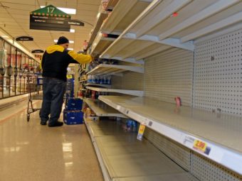 In Charleston, W.Va., the shelves of this Kroger supermarket had been nearly stripped of bottled water on Thursday. Residents rushed to buy water after a chemical spill led officials to warn that they not use what's coming out of their taps. Tyler Evert/AP