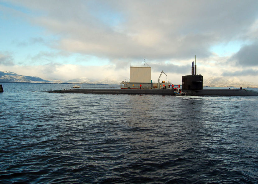 Fast attack submarine USS Los Angeles (SSN 688) is moored at the Southeast Alaska Acoustic Measurement Facility Static Site in Ketchikan, Alaska, as part of Escape Exercise 2006. “First and Finest,” Los Angeles was the first nuclear-powered U.S. submarine to conduct an open ocean escape. U.S. Navy photo by Mass Communication Specialist 1st Class Cynthia Clark