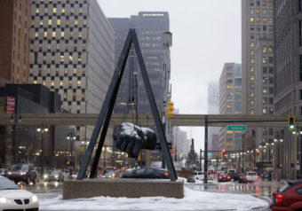 The monument to the boxer Joe Louis in Detroit. (Carlos Osorio/AP)