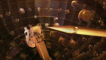The National Ignition Facility's 192 laser beams focus onto a tiny target. LLNL