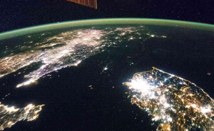 This image was taken on Jan. 30 by astronauts aboard the International Space Station. North Korea is the large dark patch in the middle. The only significant light is from its capital, Pyongyang. The next photo adds reference points. NASA.gov