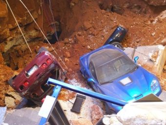 A glimpse of what it's like in the sinkhole that opened up Wednesday under a wing of the National Corvette Museum in Bowling Green, Ky. National Corvette Museum