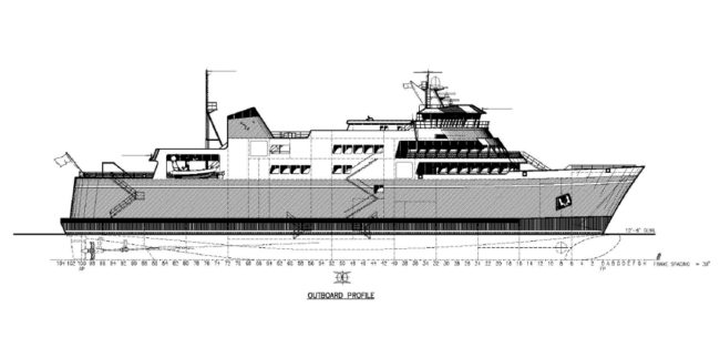 A 70 percent design drawing of the proposed Alaska Class Ferry. State DOT officials hope to have final design complete by the end of February. Image courtesy Alaska Department of Transportation and Public Facilities.