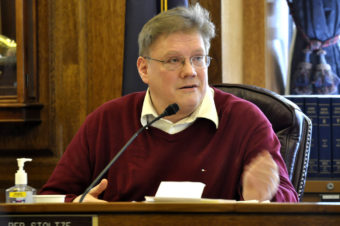 Rep. Bill Stoltze, chair of the House Finance committee speaks during a discussion about Senate Bill 49 and House Bill 173; similar bills that would restrict Medicaid payment for abortions. (Photo by Skip Gray/Gavel Alaska).