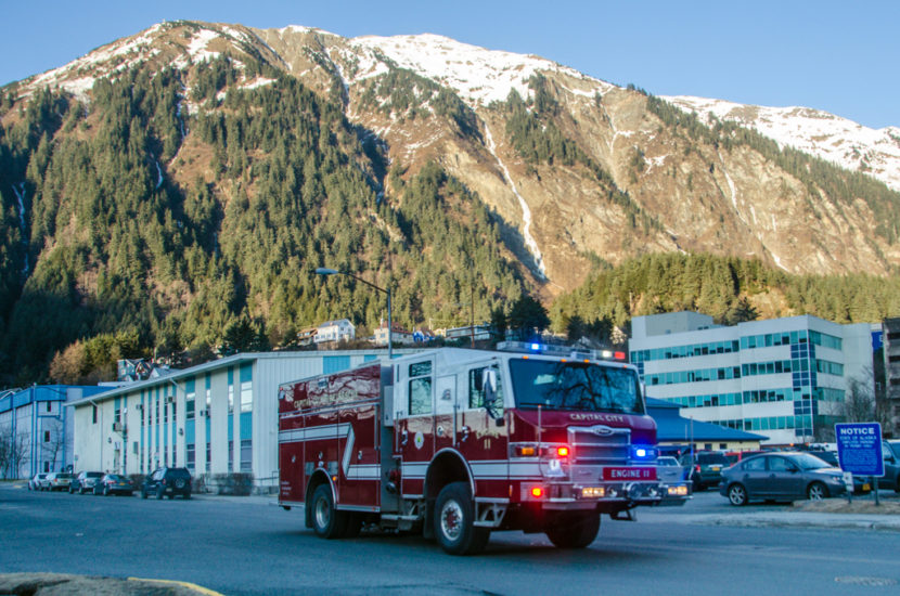 A firetruck from the downtown station responds to a call on Feb. 10. (Photo by Heather Bryant/KTOO)