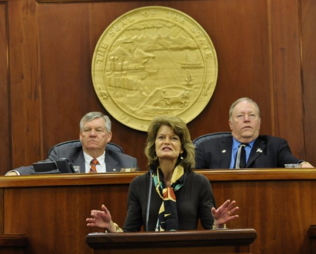 Sen. Lisa Murkowski, R-Alaska, addressed a joint session of the state legislators on Wednesday. Photo by Skip Gray/Gavel Alaska. 