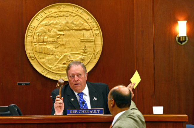 Rep. Mike Chenault, Speaker of the Alaska House of Representatives, prepares to bring the floor session back to order during a recess, Jan. 21, 2014. (Photo by Skip Gray/Gavel Alaska)