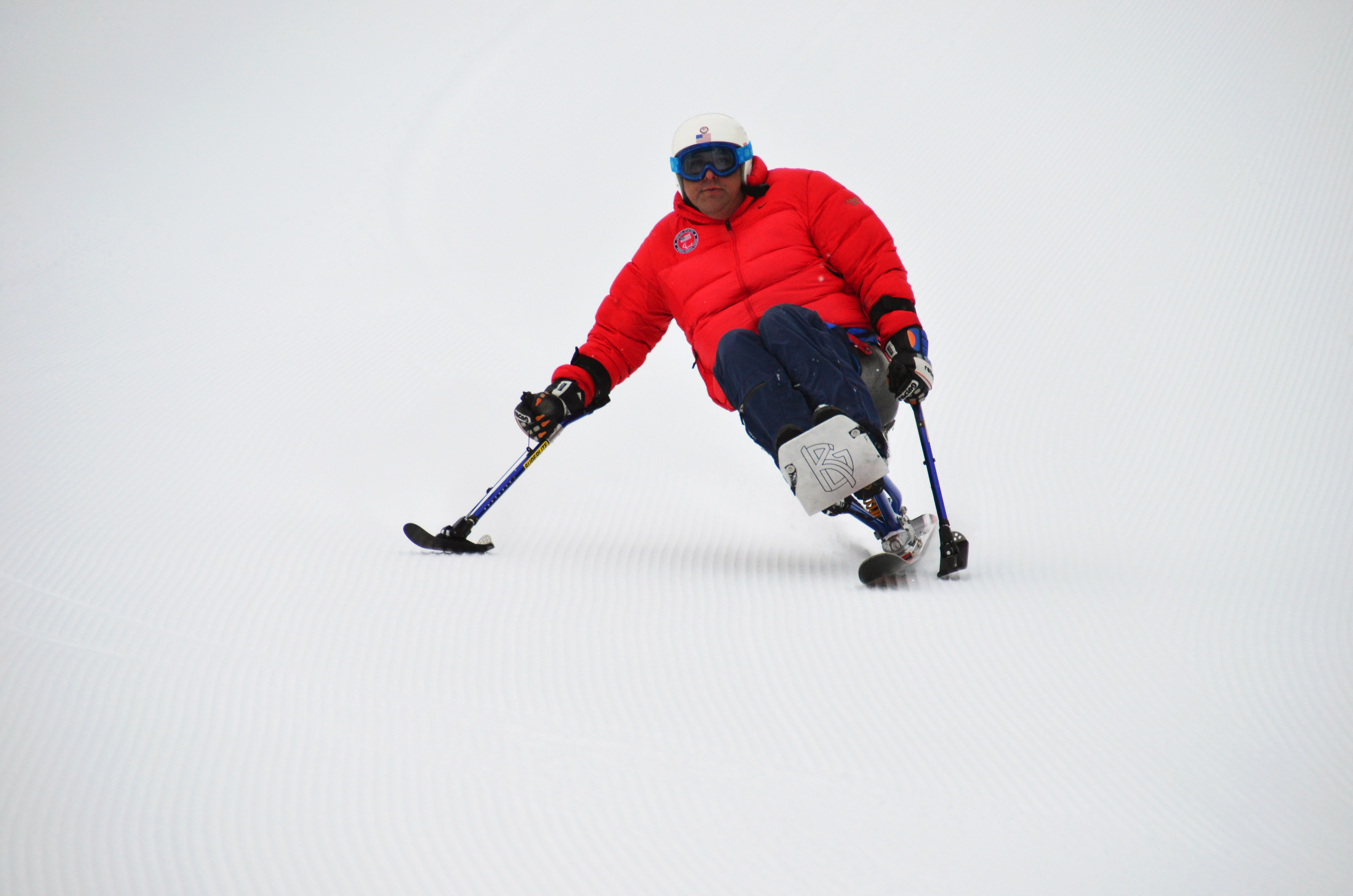 Paralympian Joe Tompkins takes a warm-up run at Eaglecrest Ski Area. (Photo courtesy Sarah Cannard/Eaglecrest.)