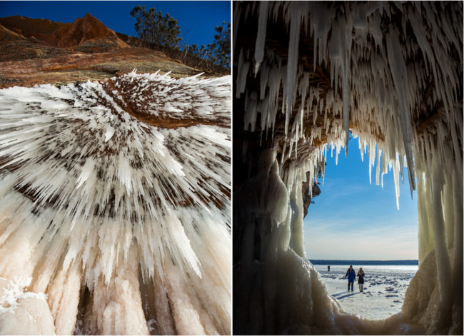 Scenes from the Apostle Islands National Lakeshore in Bayfield, Wis., where Lake Superior's ice is thick enough to walk to the area's sea caves for the first time in five years. Derek Montgomery/for MPR News