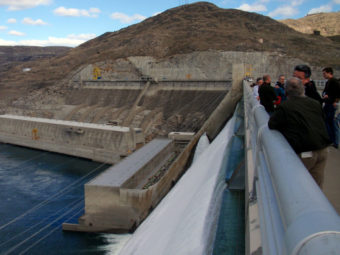 A pre-conference tour of Grand Coulee Dam on Monday kicked off a conversation about restoring salmon to the Upper Columbia Basin. (Photo by Tom Banse/NNN)