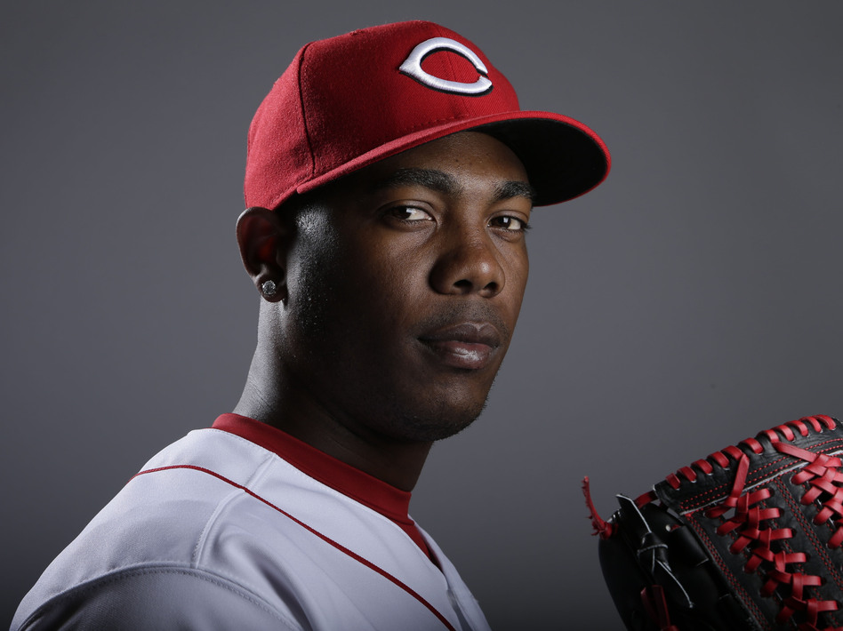 Cincinnati Reds pitcher Aroldis Chapman last month. Now, he's recovering from being hit in the face by a batted ball last night. Gregory Bull/AP