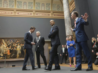 President Obama tours the Rijksmusuem with Dutch Prime Minister Mark Rutte and others ahead of the G7 summit in The Hague, Netherlands, which is certain to focus on the situation in Crimea. Pablo Martinez Monsivais/AP