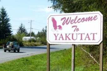 A sign welcomes visitors to Yakutat, a northern Southeast community of about 650 residents. (Ed Schoenfeld/CoastAlaska)