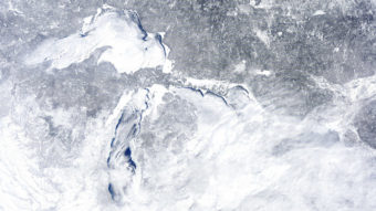 The mostly frozen Great Lakes on Feb. 16. Not sure which lake is which? Click here. NOAA Great Lakes CoastWatch