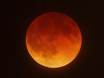 The "blood moon" as seen from Koreatown, west of Los Angeles, early Tuesday. The next total eclipse of the moon comes on Oct. 8. Joe Klamar/AFP/Getty Images