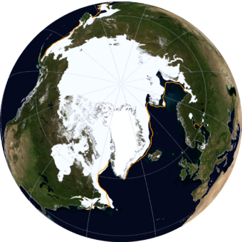 A NASA Blue Marble view of Arctic sea ice on March 21, 2014. (Image courtesy NSIDC)