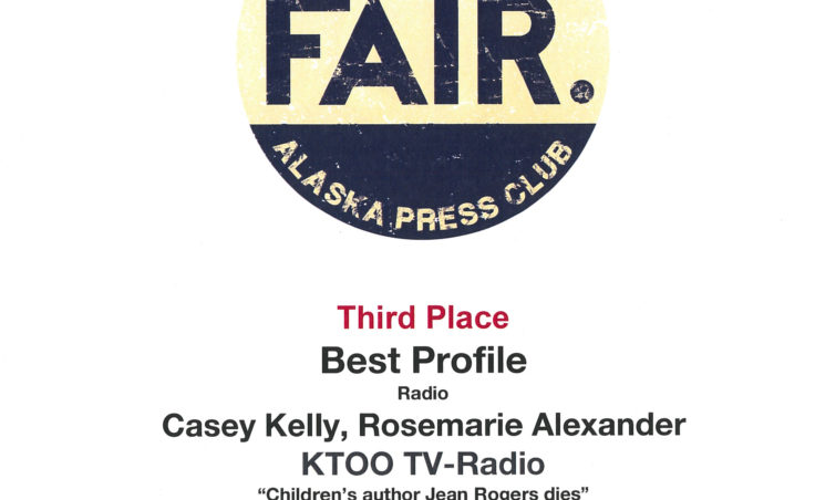 Casey Kelly and Rosemarie Alexander won third place for their radio profile piece “Children’s author Jean Rogers dies.”