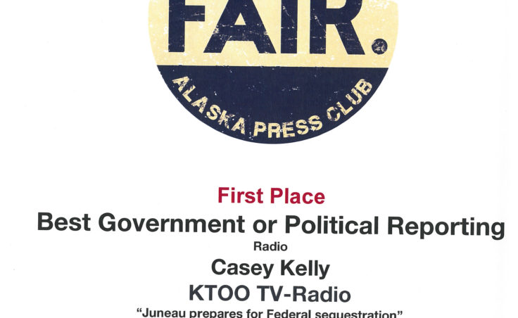 Casey Kelly won First Place in Best Government or Political Reporting for his piece “Juneau prepares for Federal Sequestration.”