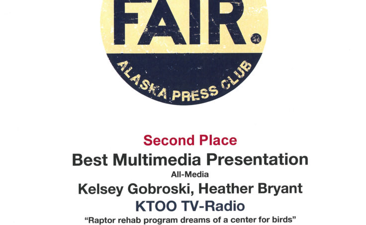 Kelsey Gobroski and Heather Bryant won second place in best multimedia presentation for their package “Raptor rehab program dreams of a center for birds.”