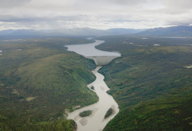 An artist rendering of the proposed Susitna-Watana dam. (Image courtesy Alaska Energy Authority)
